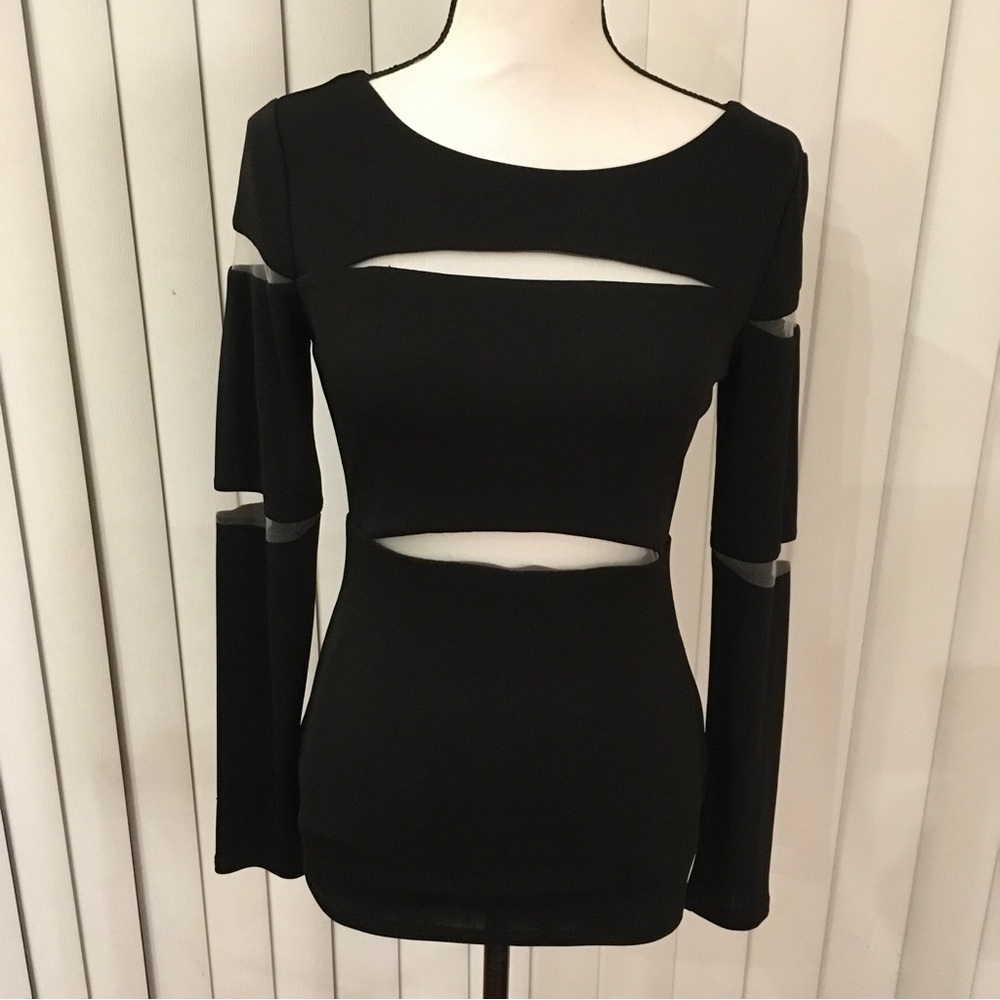 Bailey 44 black, long sleeve lace, see-through sequences, soft, an elegant